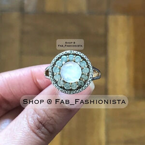 Moonstone Diamond Gemstone Crystal Sterling Silver ring size 6.75